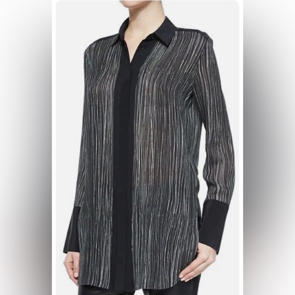 Vince Women's Wavy Stripe-Printed Black/Off White Silk Blouse